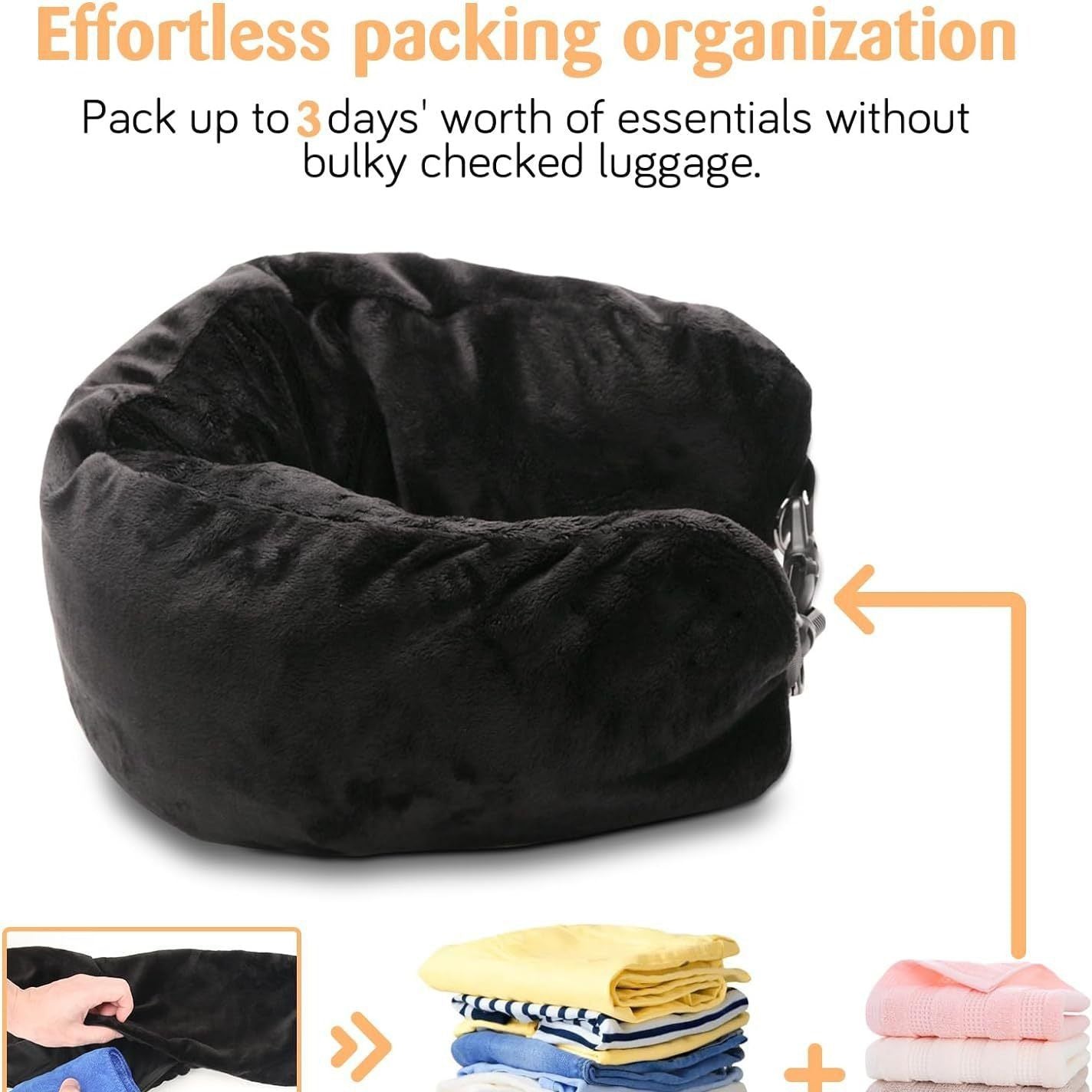 Stuffable Travel Pillow for Extra Luggage Velvet Travel Neck Pillow Storage Bag