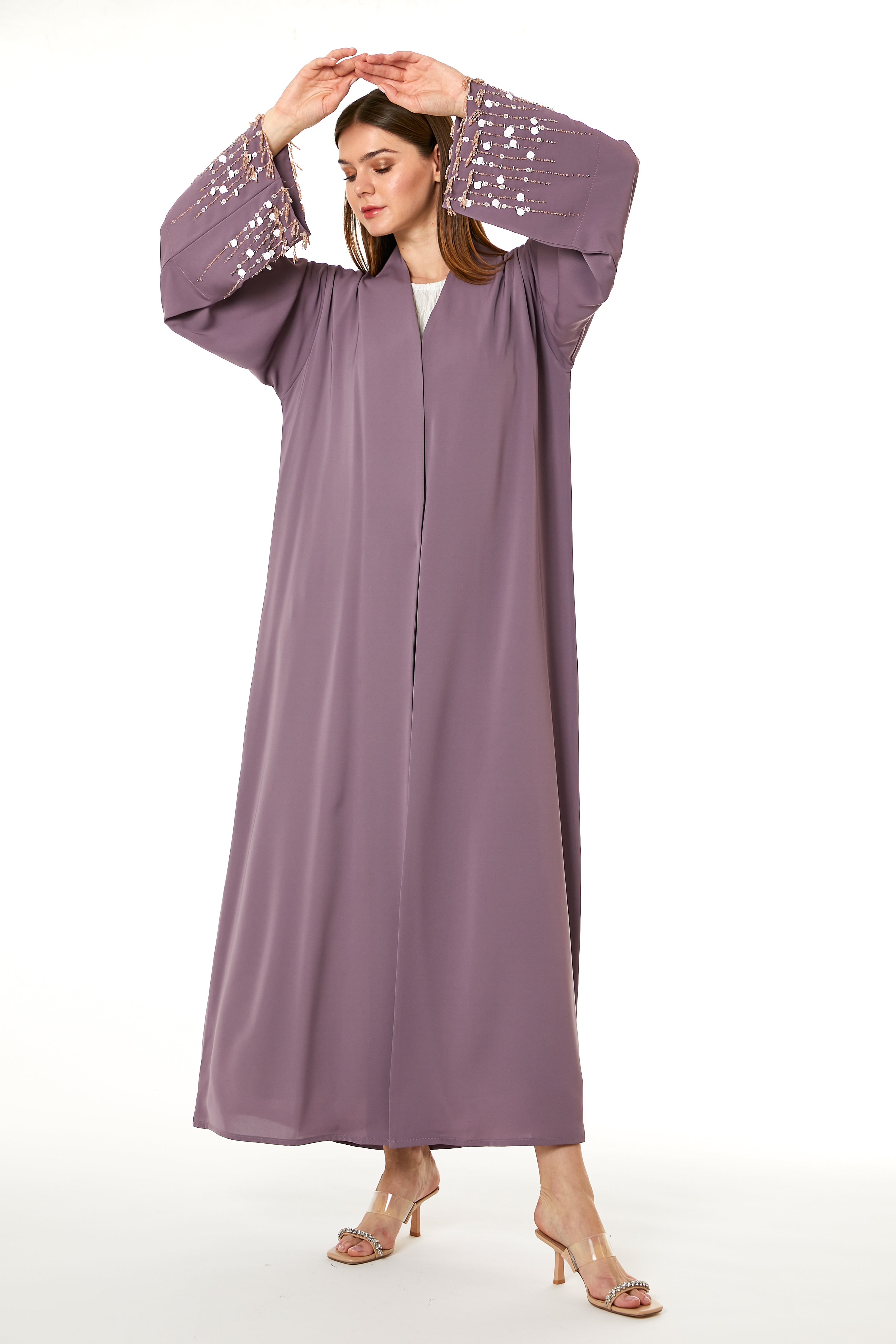 MOiSTREET Purple Korean Nida Hand Embellished Abaya