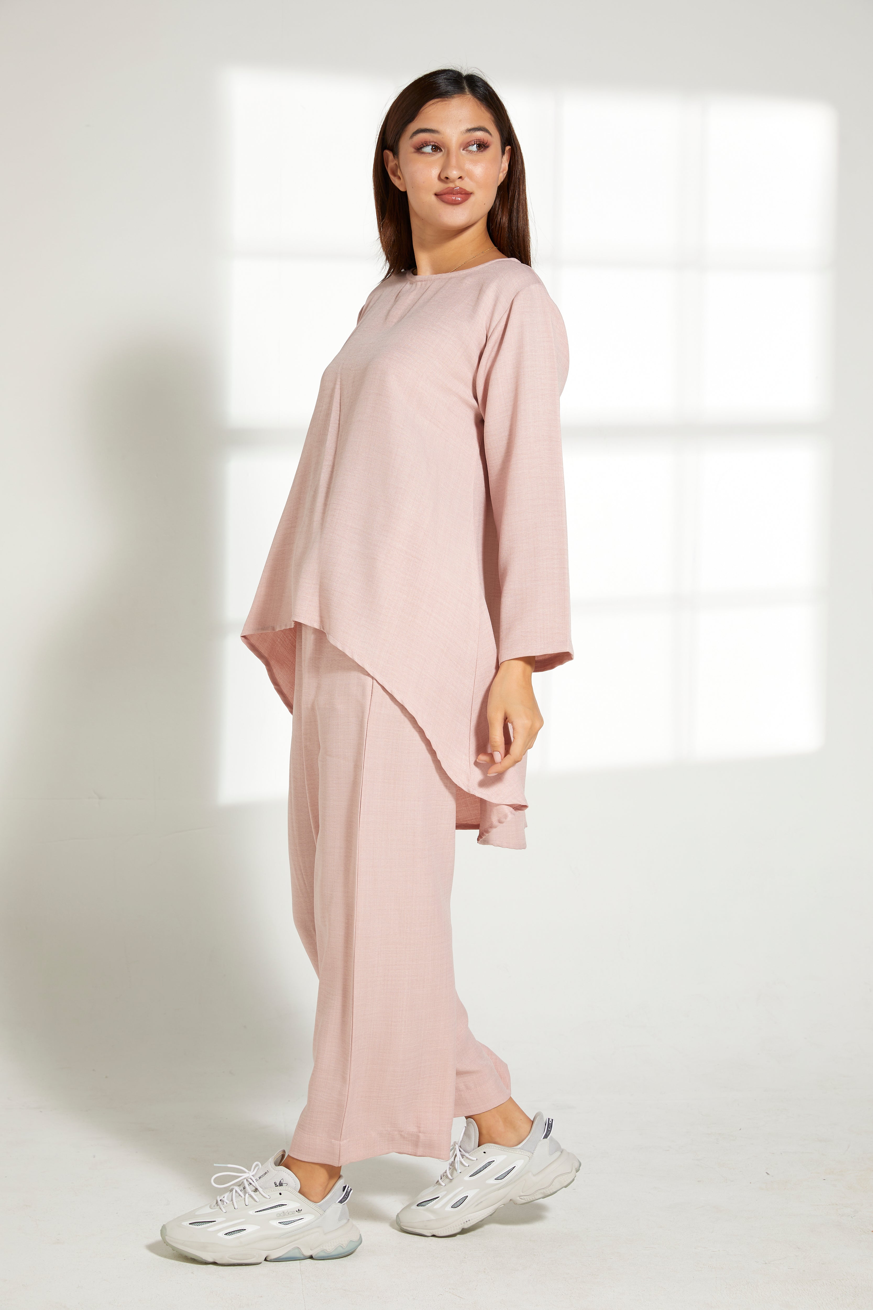 MOiSTREET Nude Pink CEY Mélange Fabric Top And Pants Set