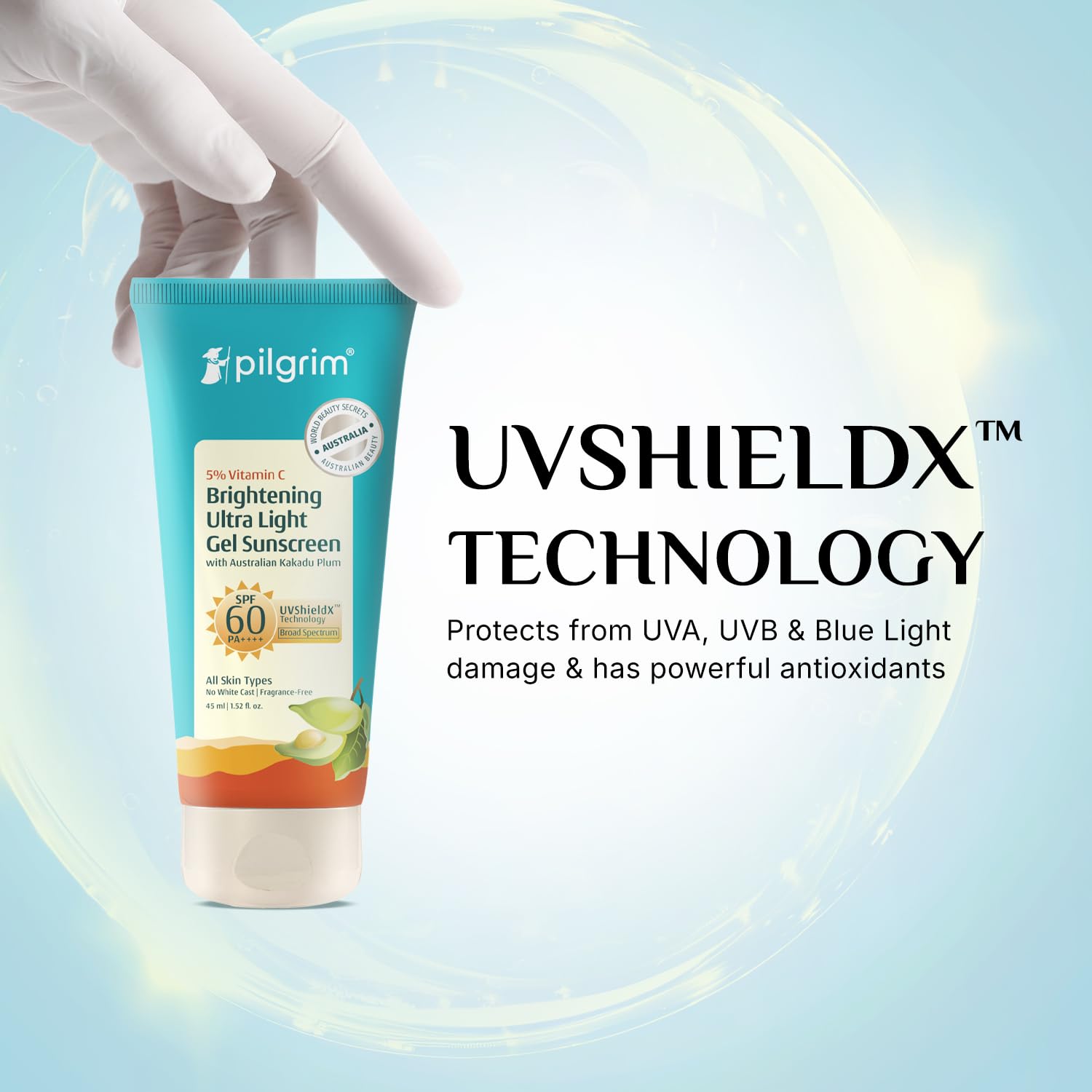 Pilgrim 5% Vitamin C Brightening Ultra Light Gel Sunscreen 45 ML