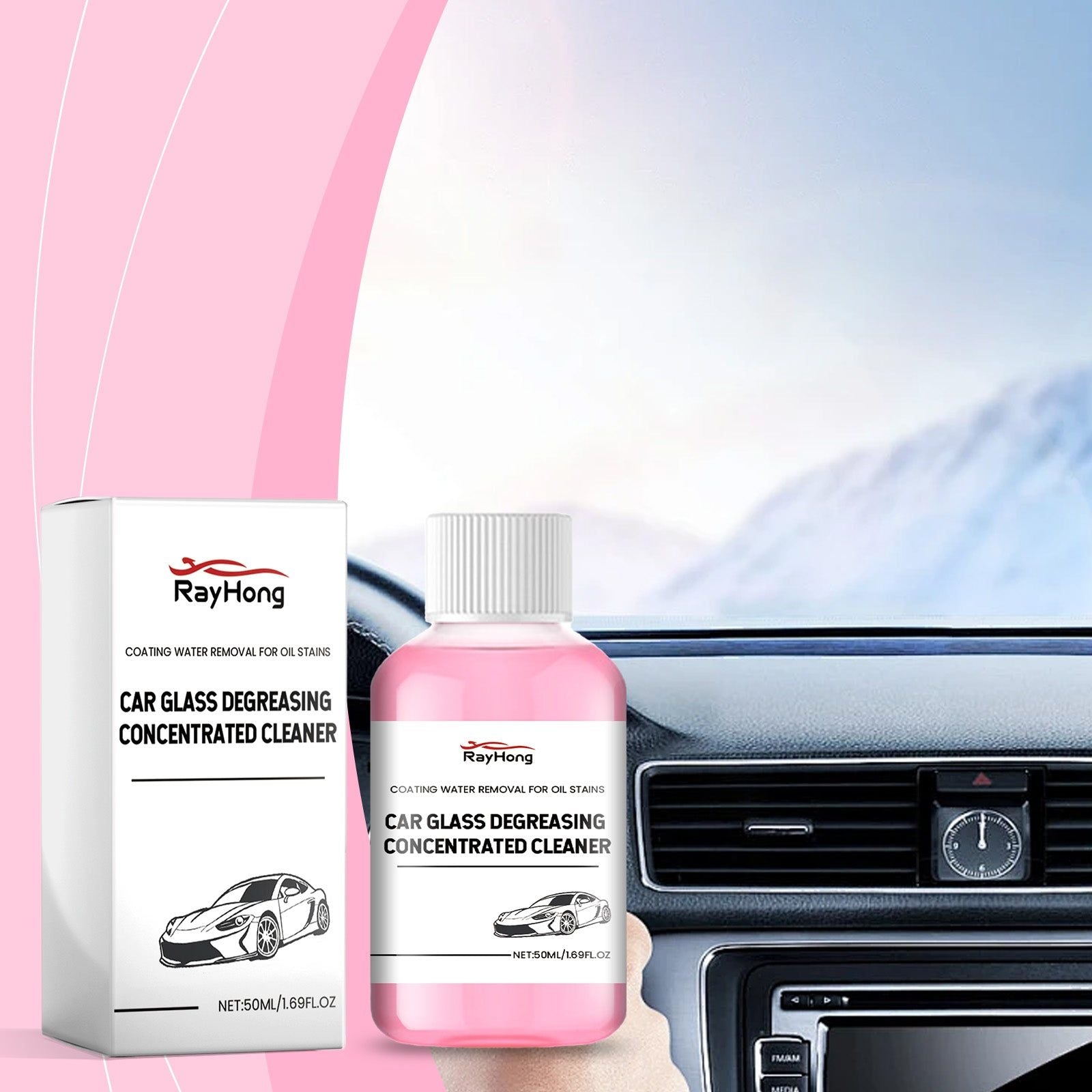 Car Glass Cleaner, Dust and Decontamination, Rain-Repellent, Stubborn Dirt Removal ,50ml