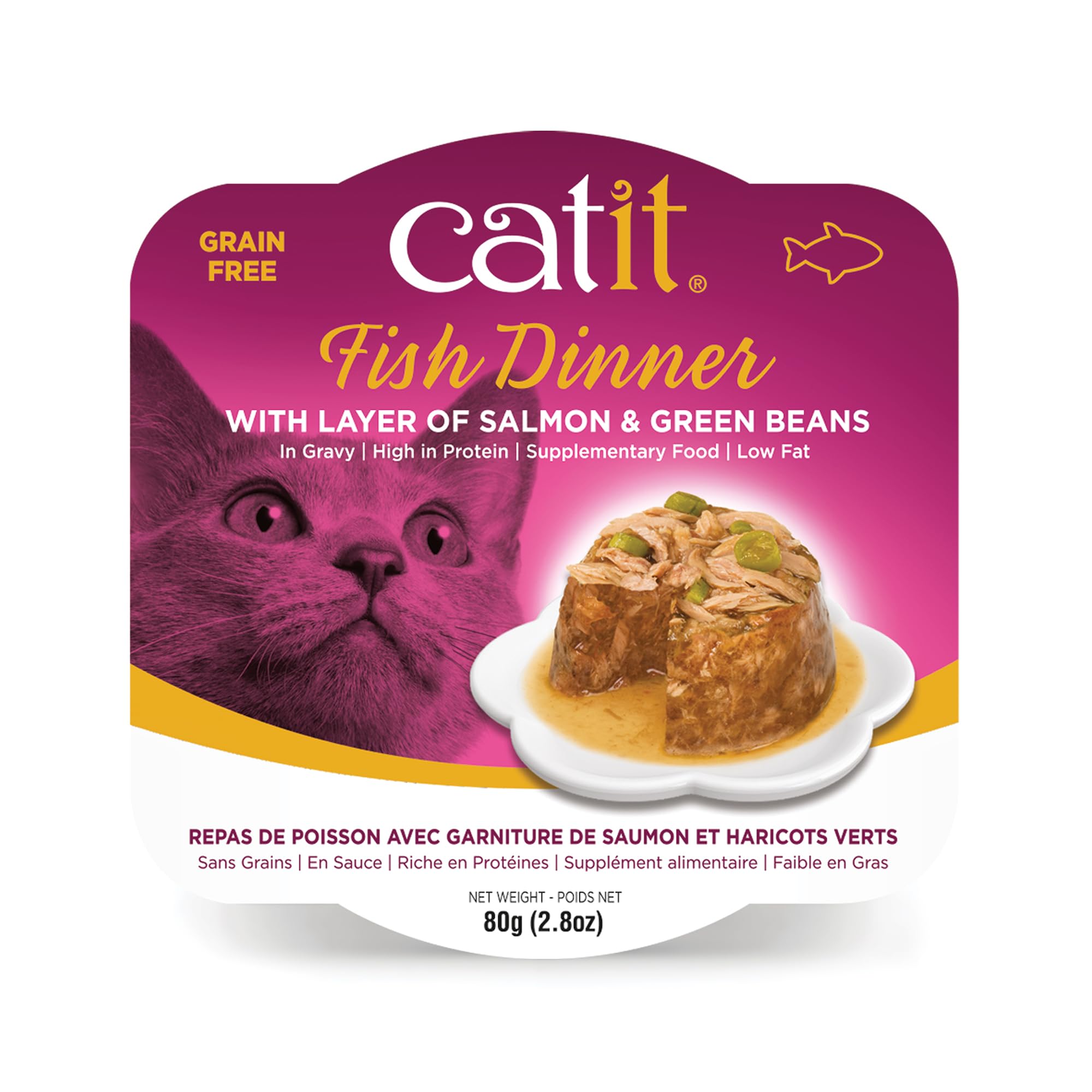 Catit Fish Dinner, Salmon & Green Beans 80 g, Box of 6 - (Near Expiry)