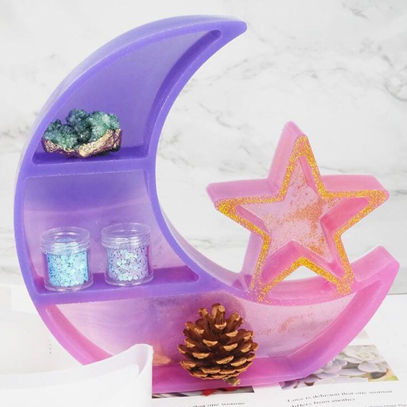 Moon Star Shelf Jewelry Organizer Crescent Silicone Mold Crystal Display Tray DIY Crafts