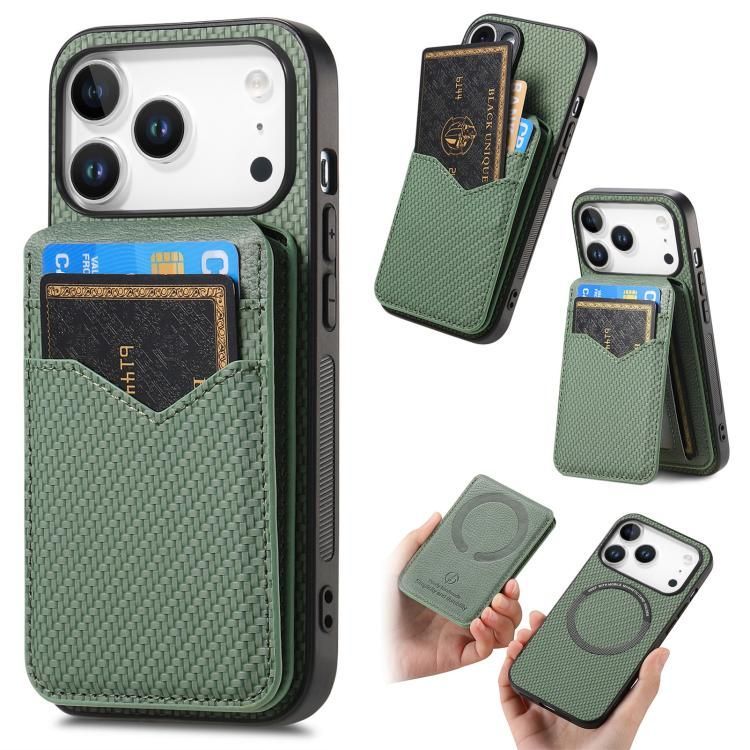 For iPhone 18 Pro Max / iPhone 17 Pro Max Carbon Fiber MagSafe Vertical Flip Card Bag Phone Case