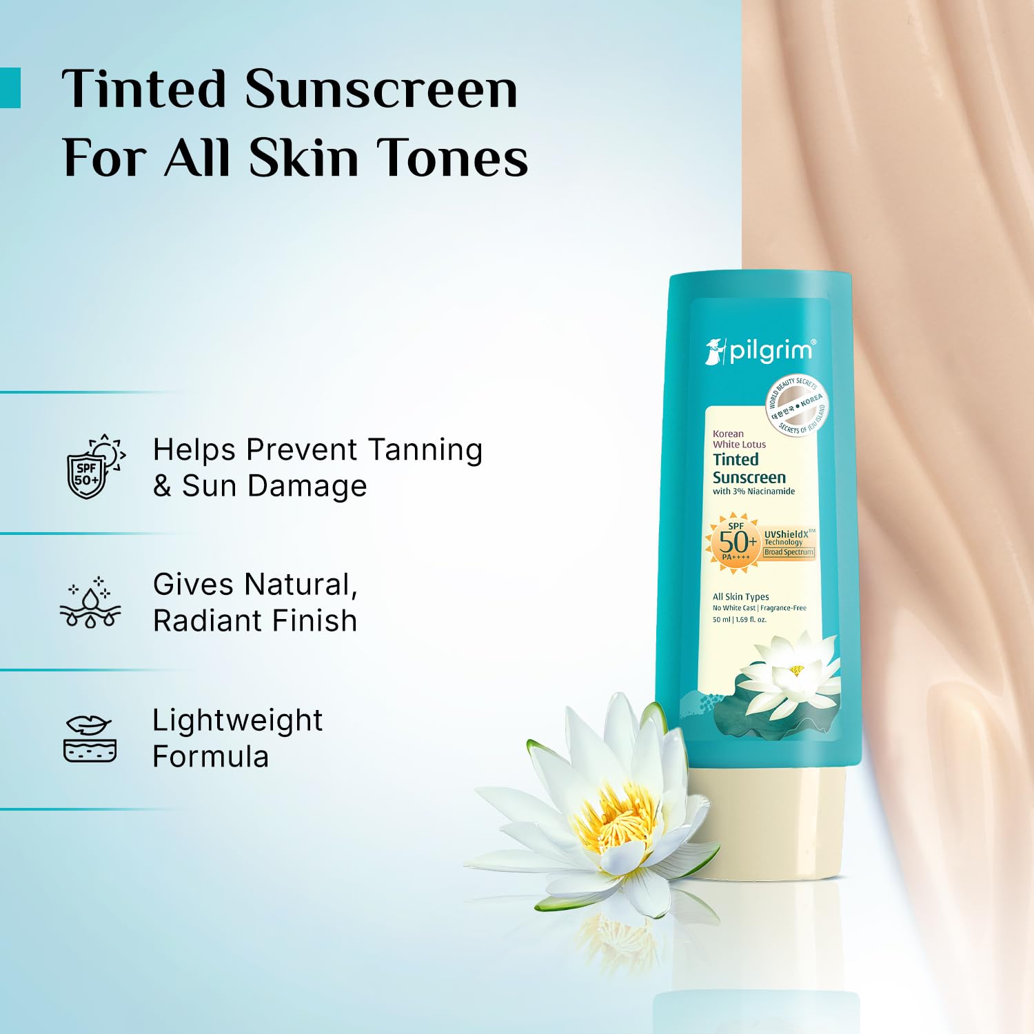 Pilgrim Korean White Lotus Tinted Sunscreen Spf 50 ML