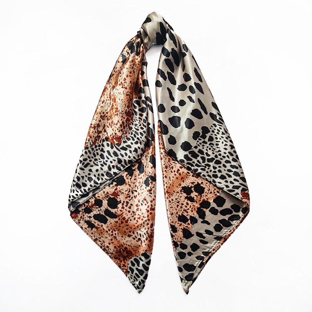 4Pcs Leopard Print Satin Silk Scarf Set - 90x90cm Large Square Head Wrap