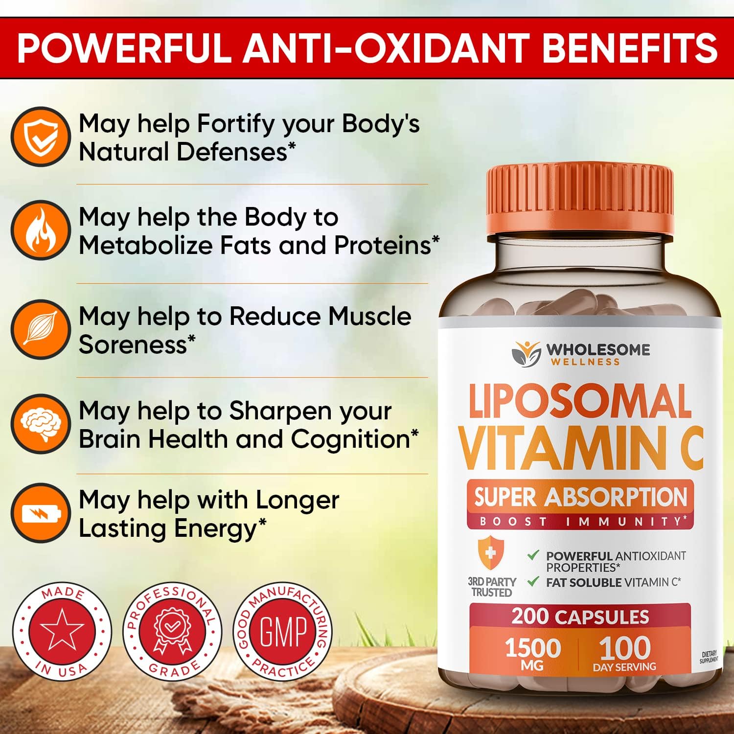 Wholesome Wellness Liposomal Vitamin C Capsules 200