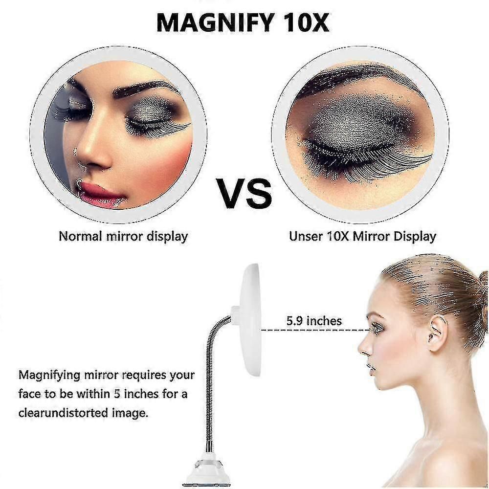 Flexible Gooseneck 11.5" 10x Magnifying Led Lighted Mirror Illuminated ,bathroom Vanity Mirror With Strong Suction Cup, 360 Degree Swivel,daylight,cor zxin