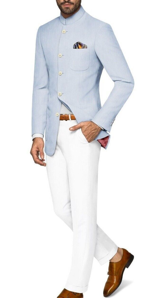 Indian Sky Blue Pakistani Jodhpuri Suit Wedding Partywear Blazer Coat pant