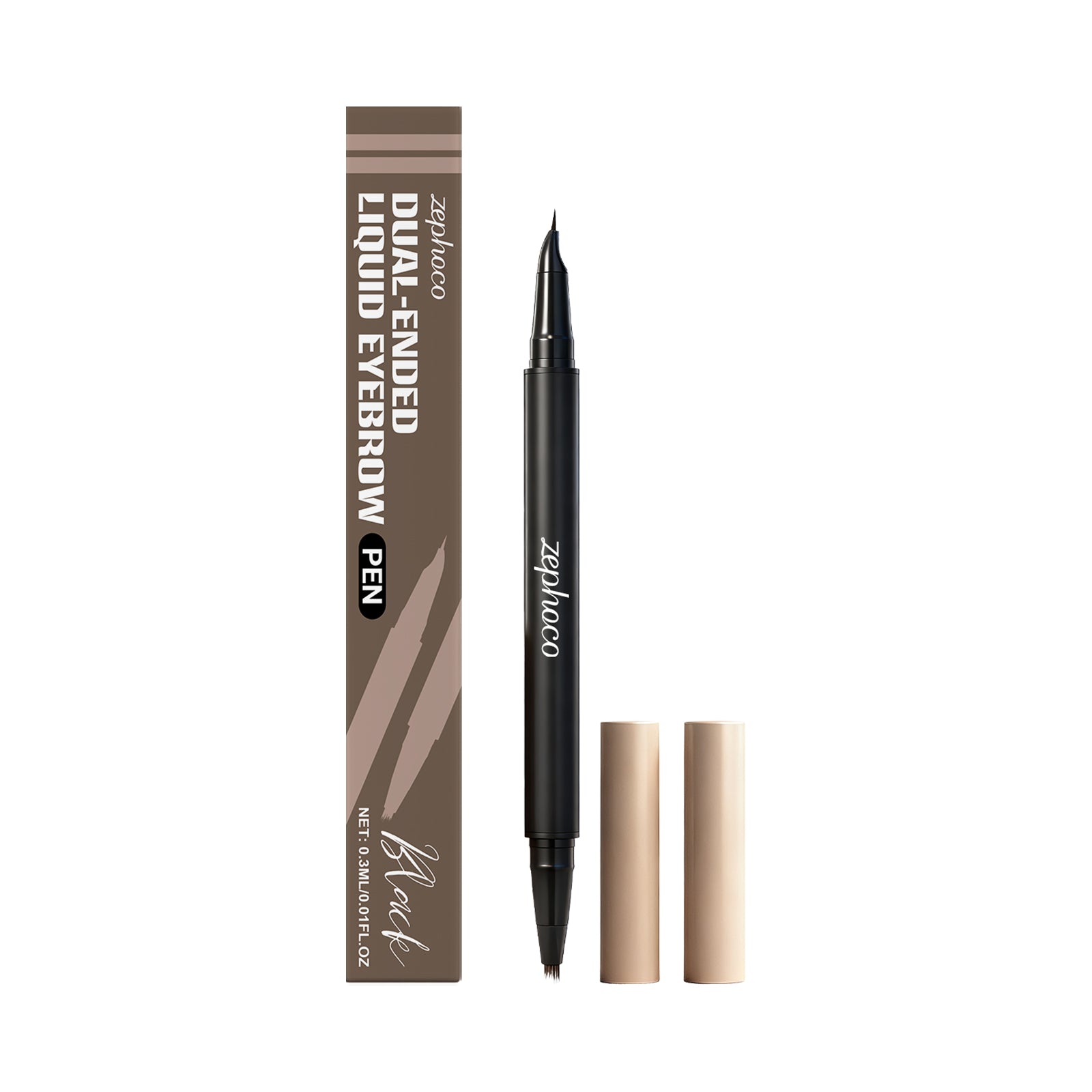Black 2-in-1 Eyebrow Pencil, Natural, Long-lasting, Easy to Use ,0.3ml