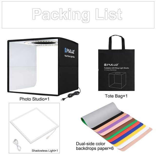 Small 25cm photo box, kit with led and shadow lamps, for photography, photo reco