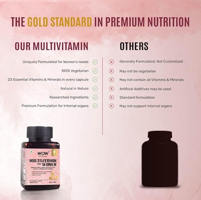 WOW Life Science متعدد الفيتامينات للنساء - كبسولات نباتية 60 حبة - مع فيتامين أ، لوتين وليكوبين