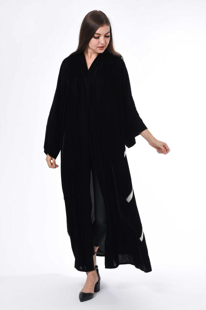 MOiSTREET Black Abaya with Embellished Hand embroidery