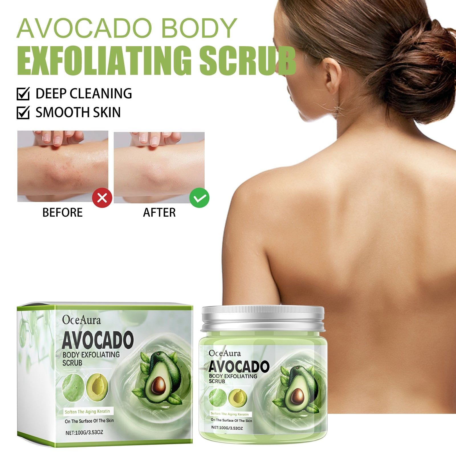 Avocado Body Exfoliating Scrub for Deep Cleansing Brightening Smooth Skin, Natural Skin Care ,100g