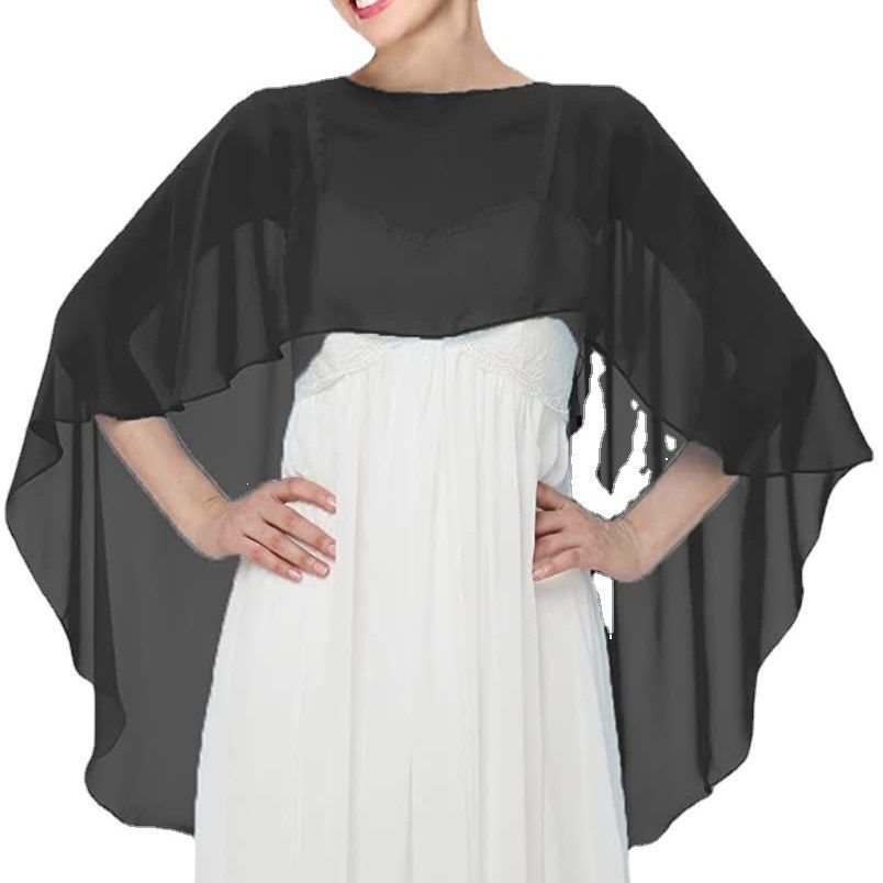Black Chiffon Cape Shawl for Women Evening Dress Cover Up