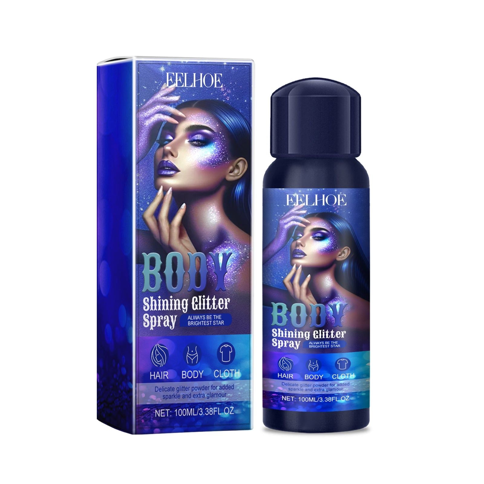Brighten Glitter Spray, Long Lasting Shimmer, Makeup & Body Highlight, Moisturizing, Trendy Glam ,100ml
