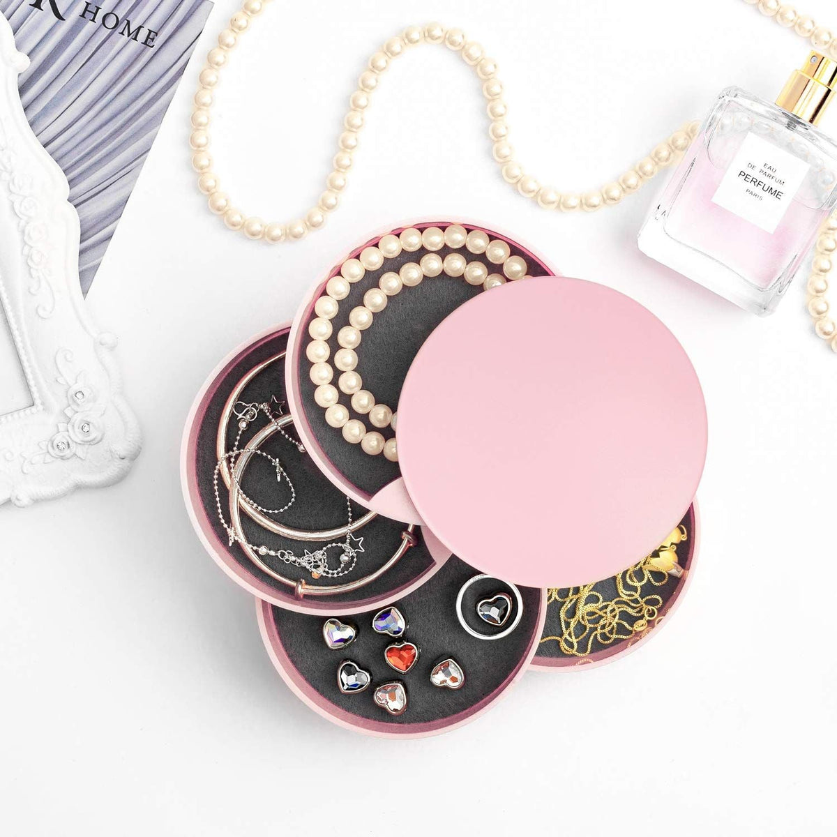 4 Layer Jewelry Organizer Box Jewelry Storage Case Earring Necklace Rings Holder