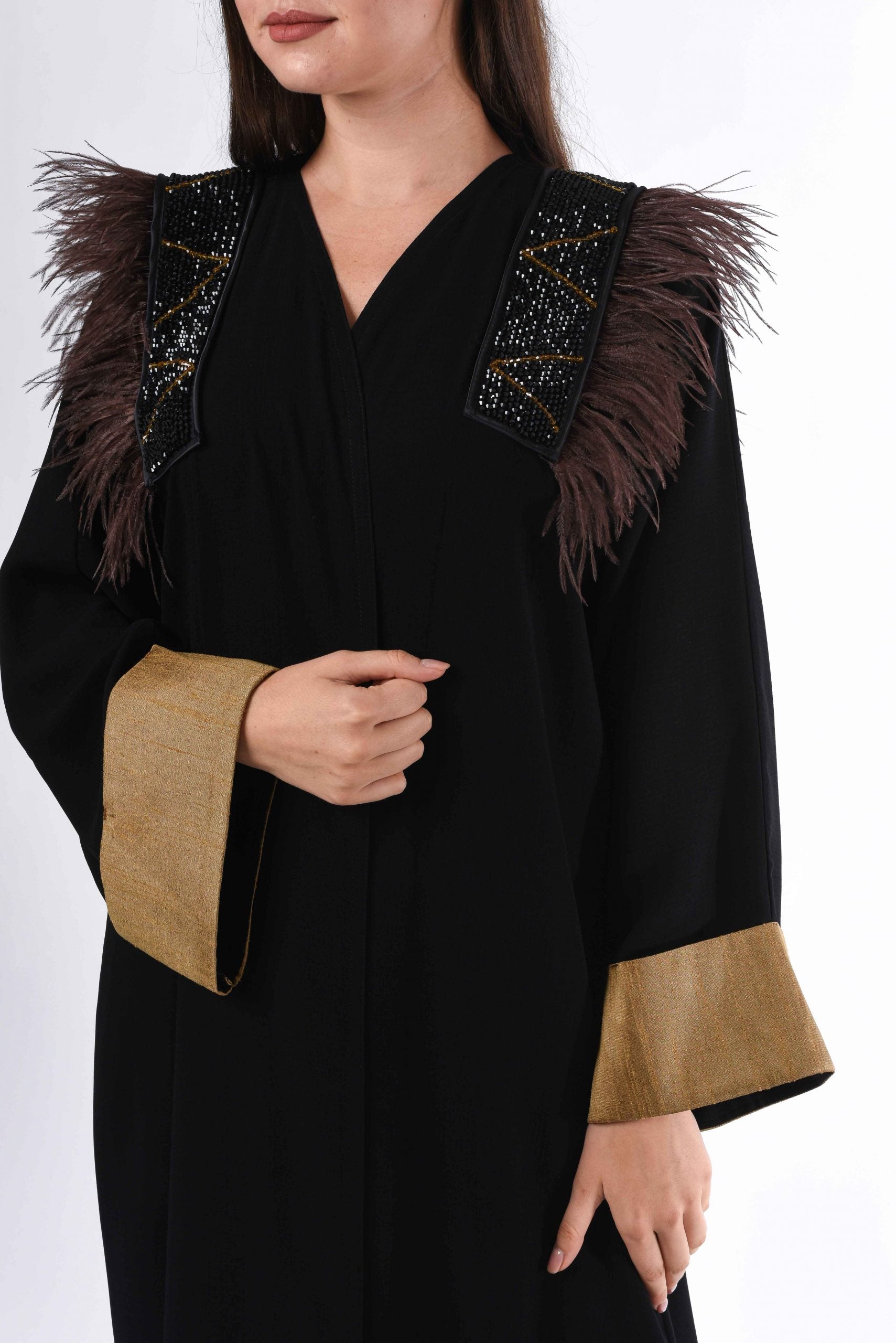 MOiSTREET Patchwork and Feather Detail Abaya