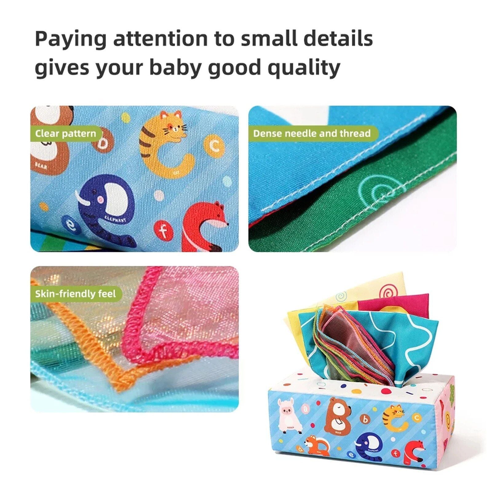 Baby Tissue Box Toy Montessori Soft Toys Early Learning Developmental Gift for Toddler 0-3 Years