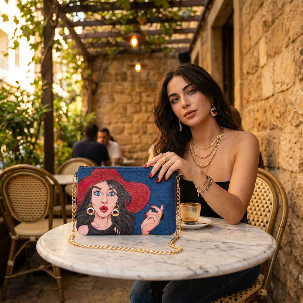 Handi Made Handpainted Denim Clutch (Delivered in up to 7 days)
