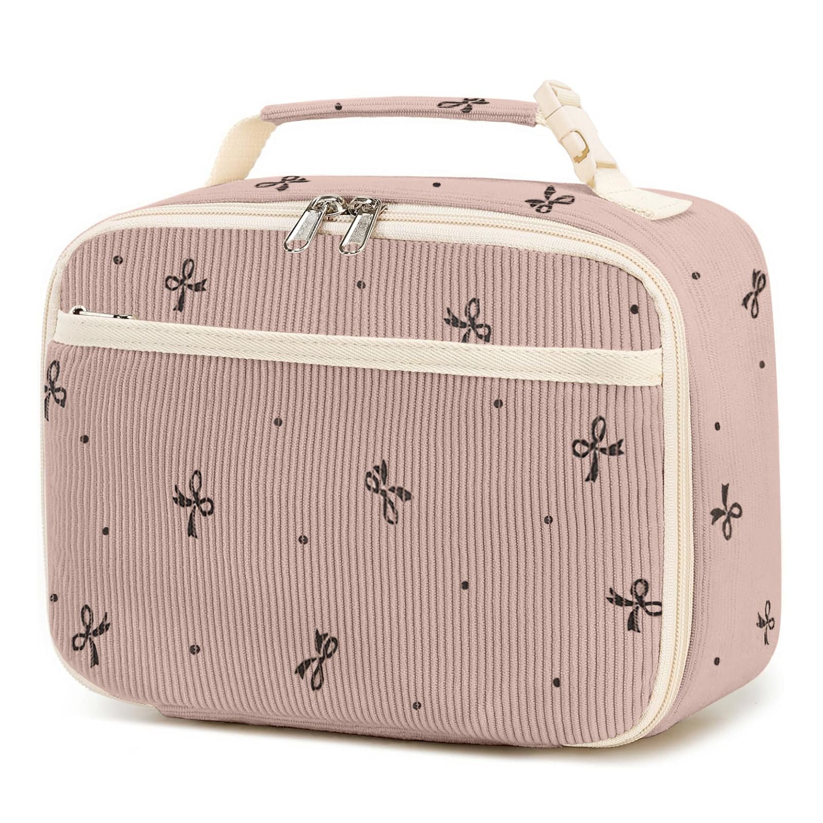 Corduroy Insulated Lunch Bag with Bow Print