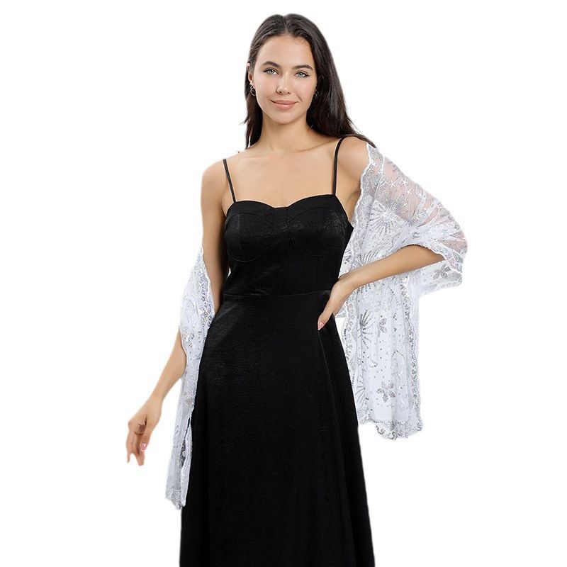 Black Gold Star Moon Embroidered Shawl Cape for Women