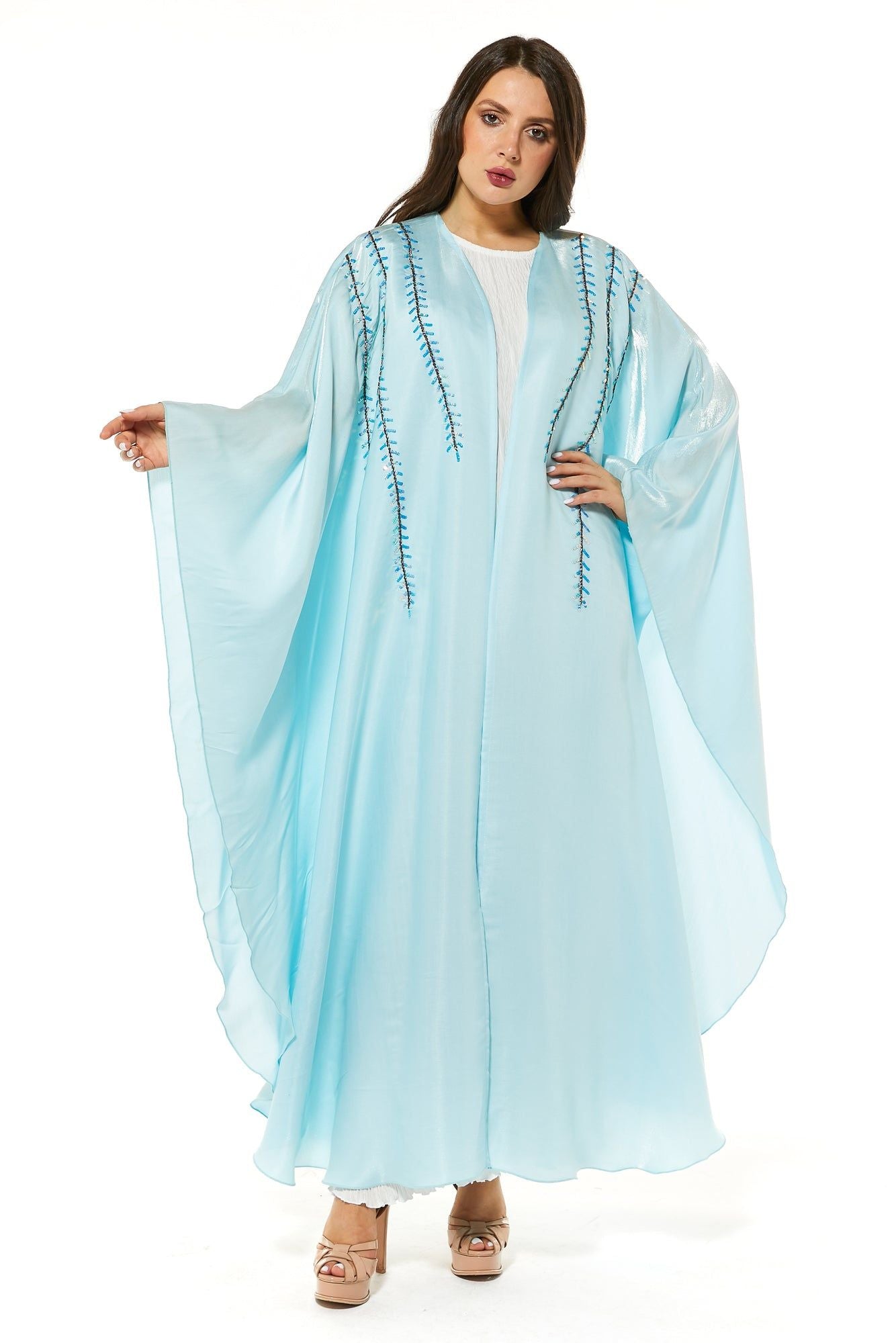MOiSTREET Blue Abaya Set with handwork embellishment comes with under dress