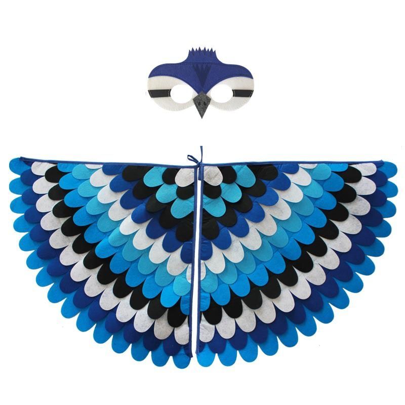 Birds Wings Costume Set Halloween Peacock Parrot Cape With Felt Mask Kids Fancy Dress Up