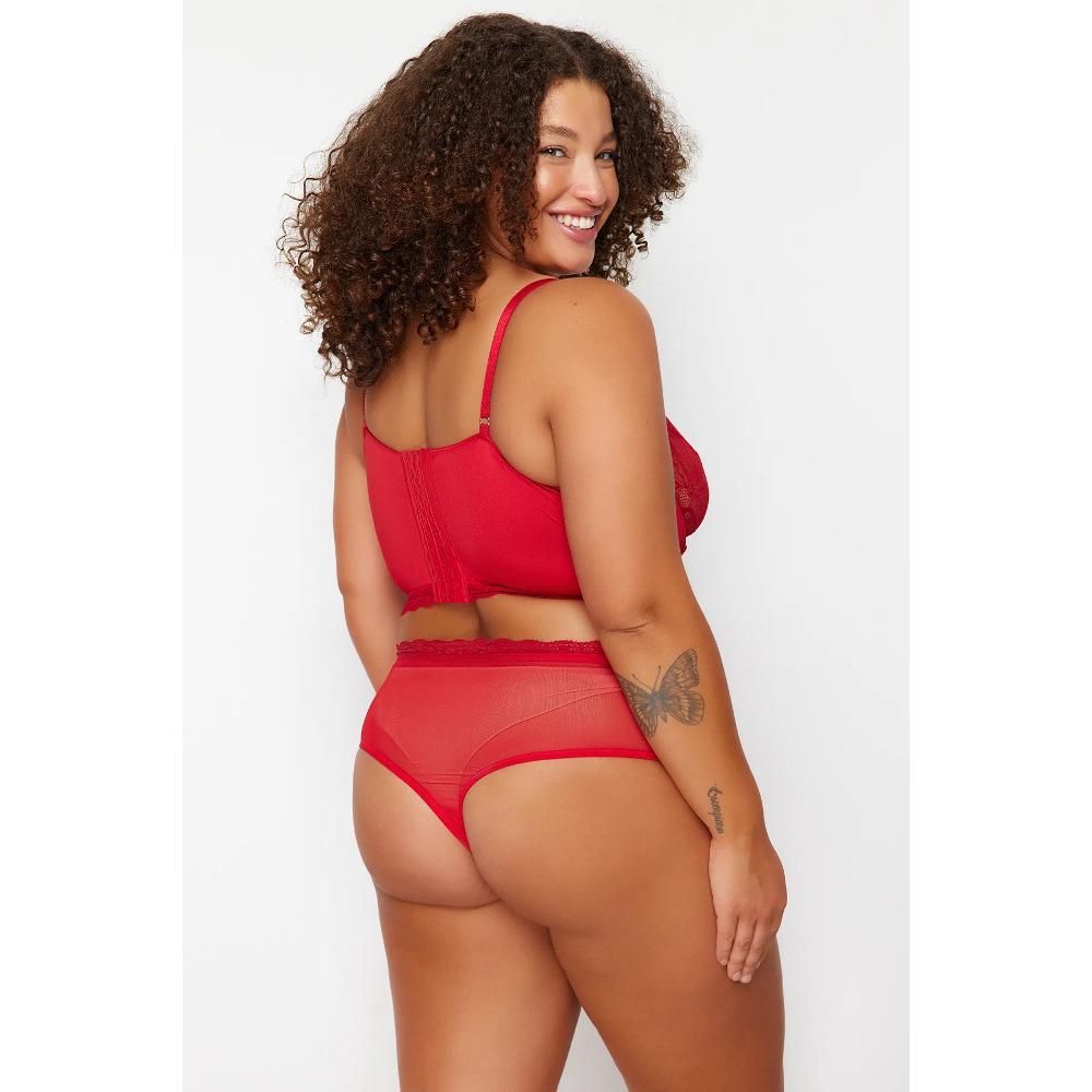 Large Size Red Lace Detailed Bustier-Panties Underwear Sets