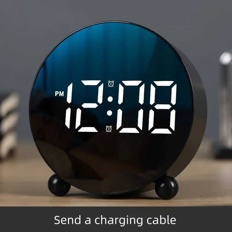 Digital Alarm Clock Round LED Display Alarm Clock Small Digital Clock