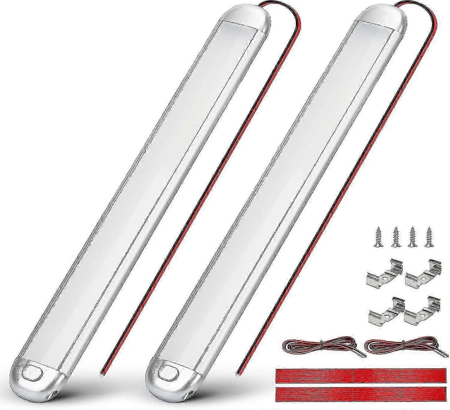12V LED Strip Lights for Caravan Campervan - 2pcs 6000K Natural White Interior Lighting with On/Off Switch