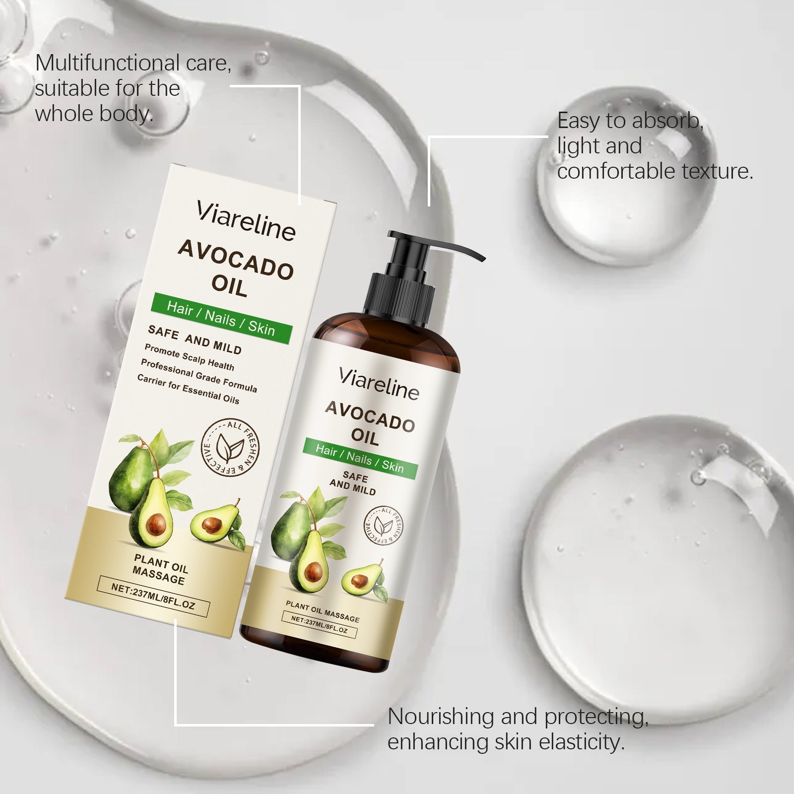 Avocado Body Care Essential Oil, Hydrating Moisturizer for Skin Hair Nails ,237ml