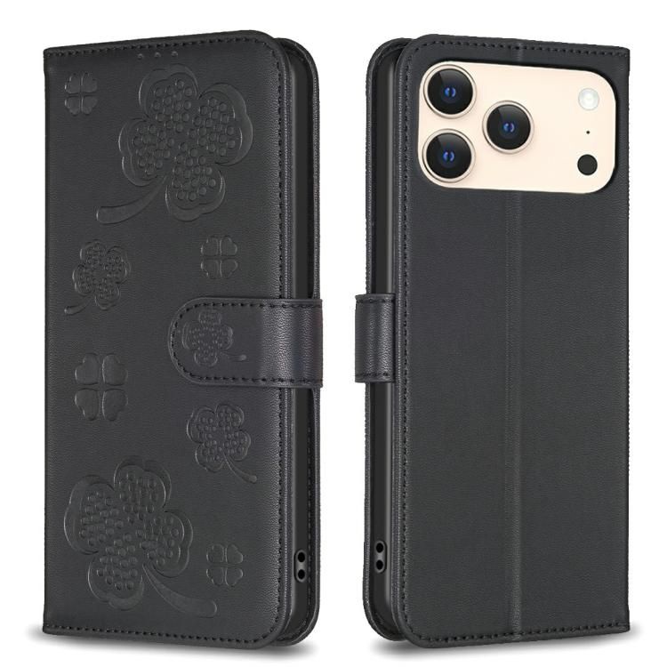 For iPhone 18 Pro Max / iPhone 17 Pro Max Four-leaf Embossed Leather Phone Case