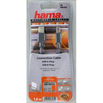 Hama USB connection cable A plug - B plug, 1.8 m