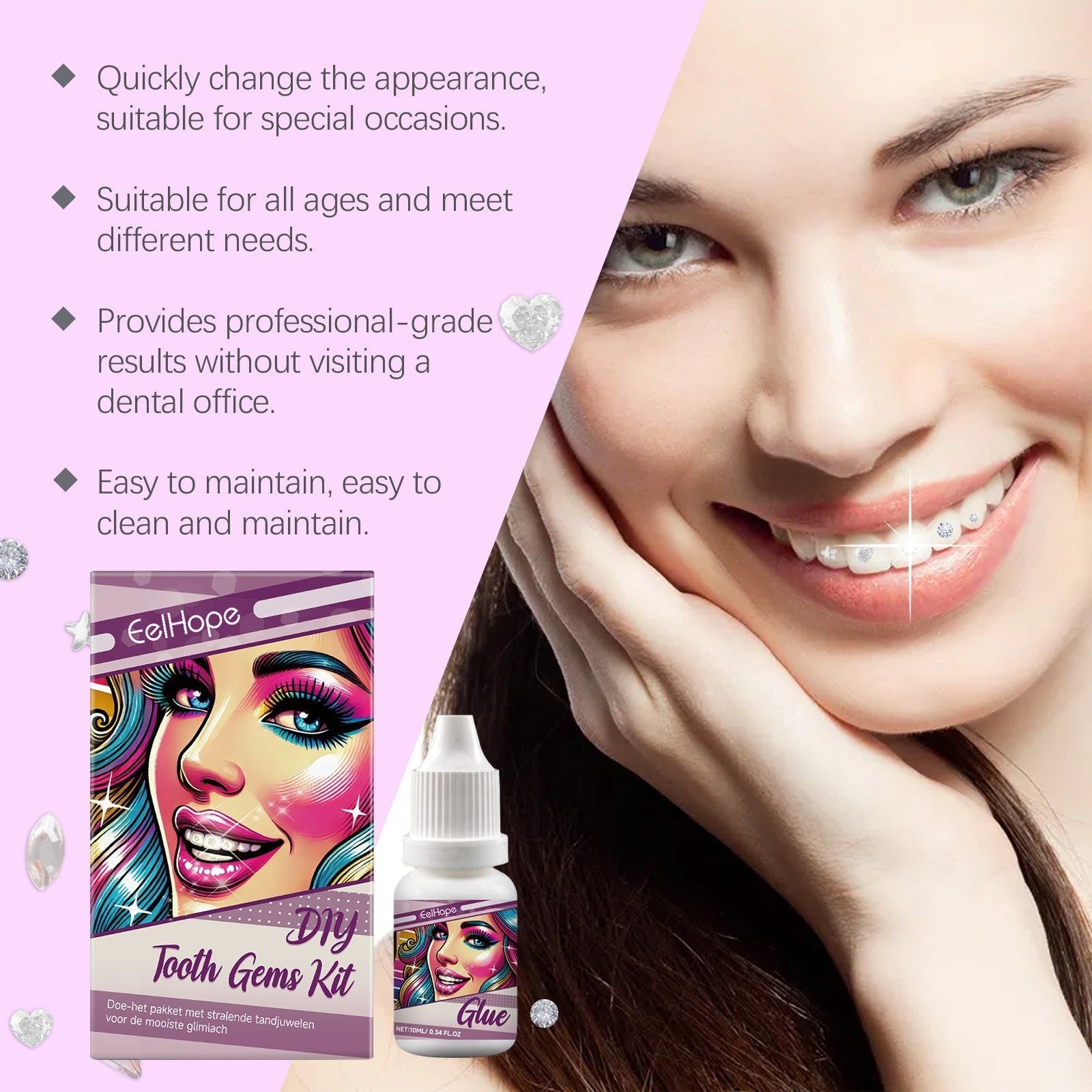 Create a Confident Smile with DIY Cosmetic Dentistry Kit, Gem Decor, UV Cure ,1set