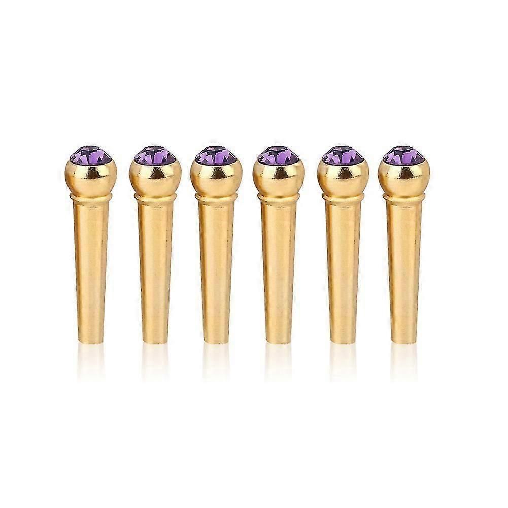 6pcs Brass Made Guitar Bridge Pins With Crystal Glass Dot Decor Music Instrument Parts Purple