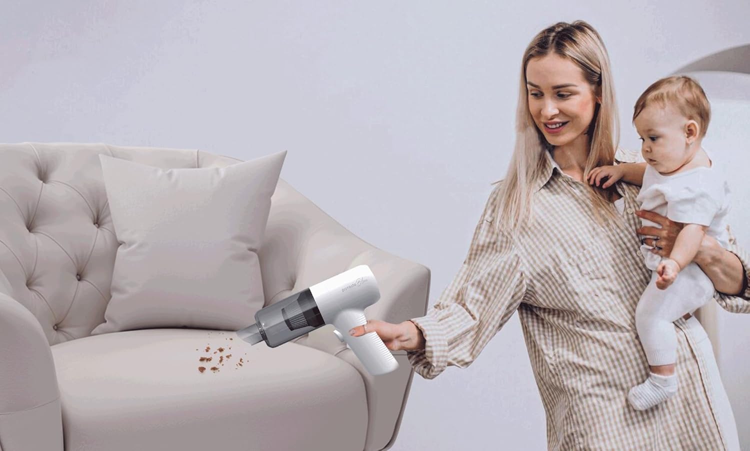 Porodo Blue Portable Cordless Mini Vacuum Cleaner, 50W, 120ml, White