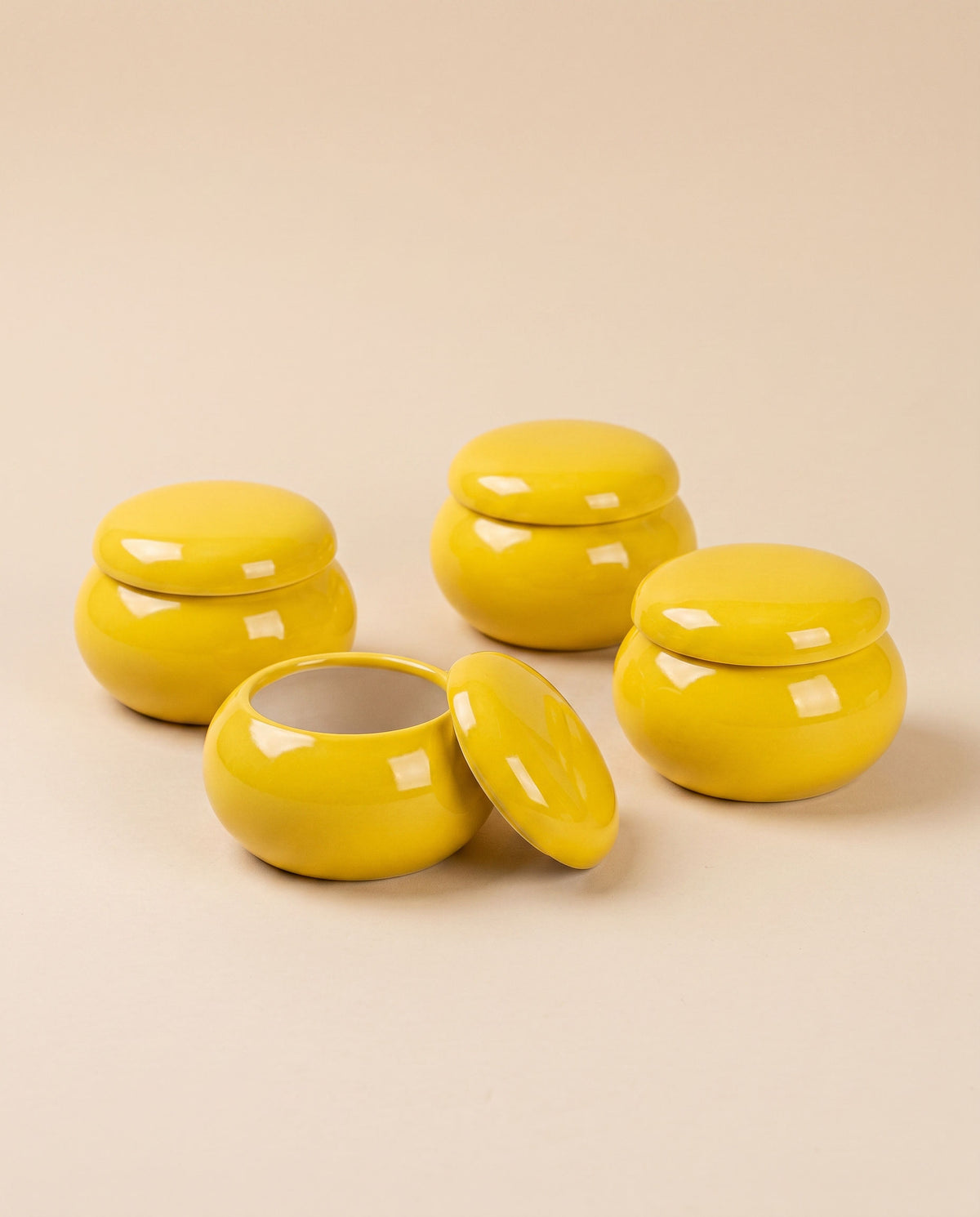 Antique Arch Yellow Handmade Porcelain Spice Jars – Set of 4 (7cm)
