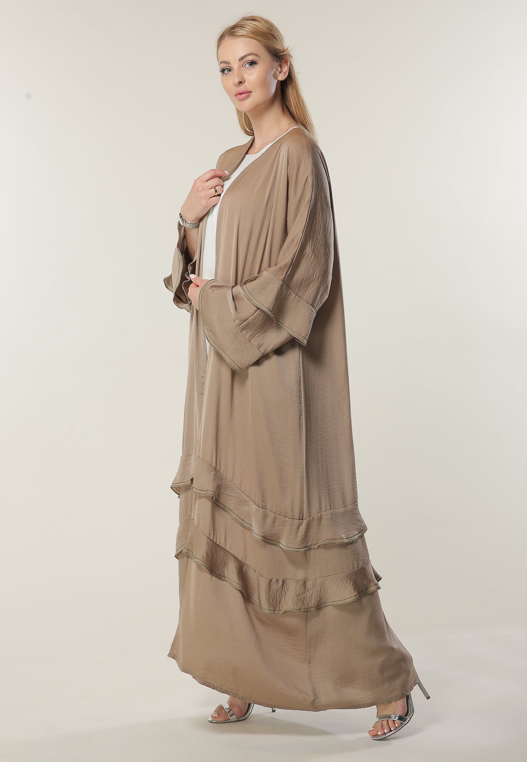MOiSTREET Tan Casual Abaya with Frills on Hem