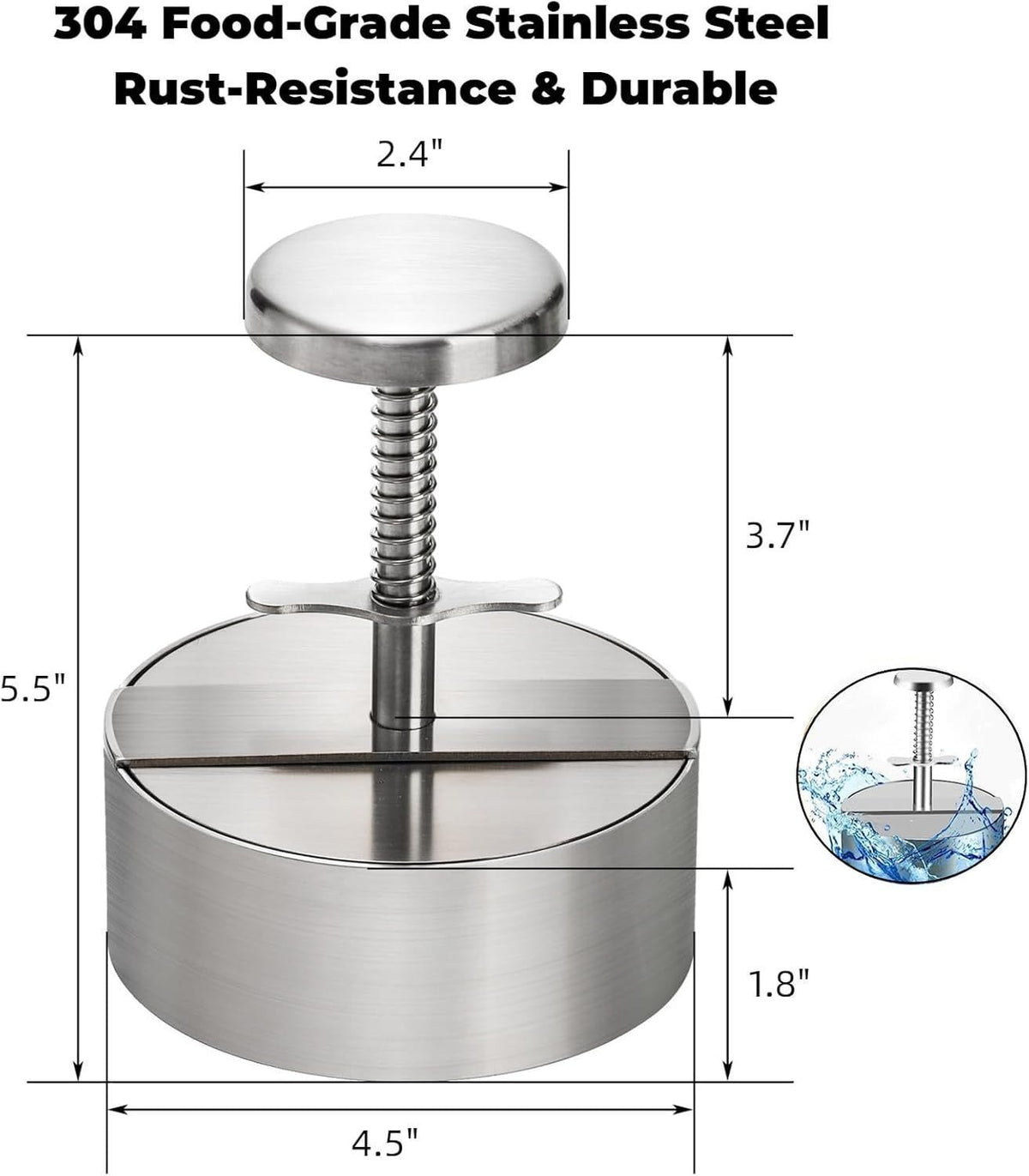 Adjustable Burger Press Non Stick Patty Maker Mold Stainless Steel Meat Press for Hamburger Beef