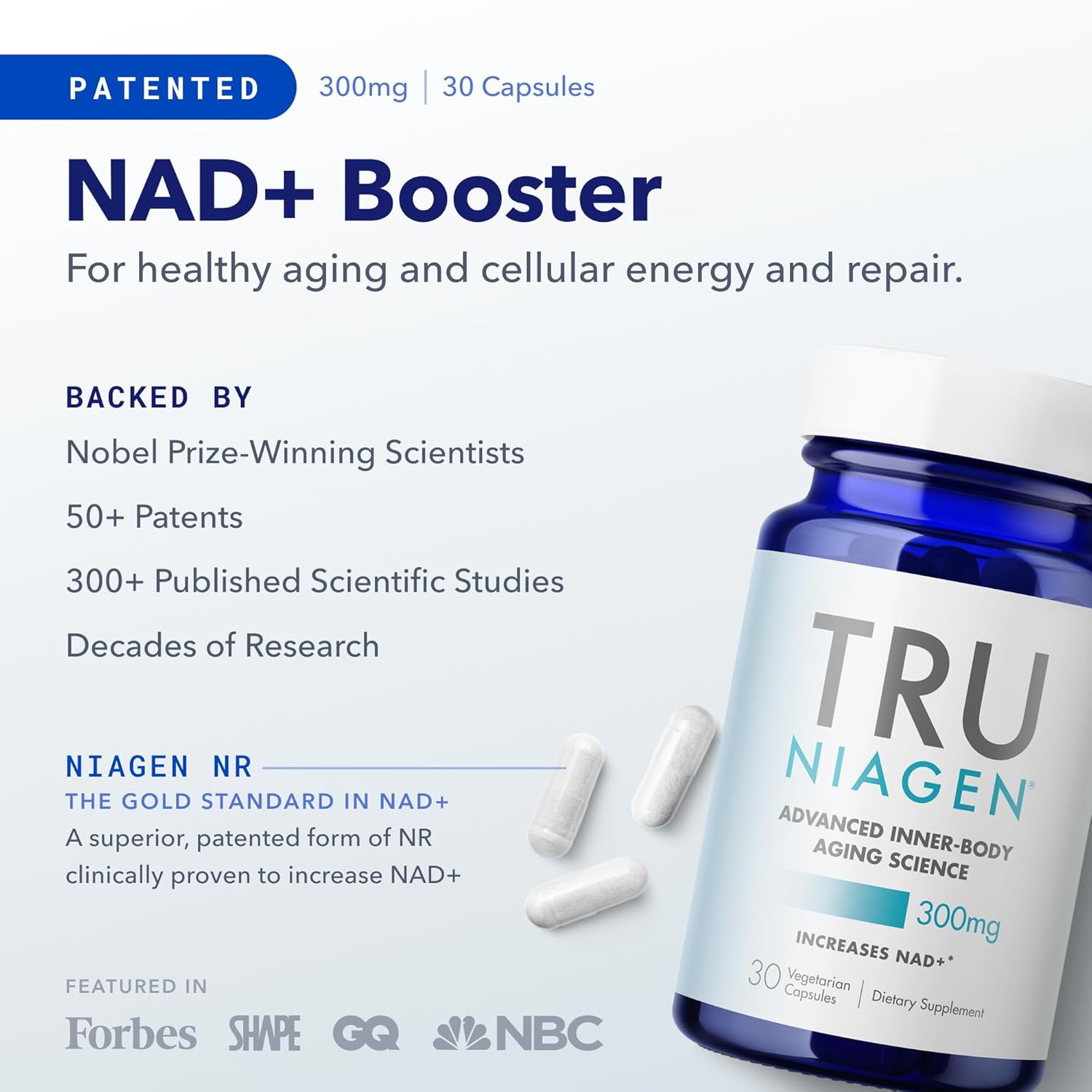 TRU NIAGEN - Patented Nicotinamide Riboside NAD+ Supplement. NR Supports Cellular Energy Metabolism & Repair, Vitality, Healthy Aging of Heart, Brain & Muscle - 30 Servings / 30 Capsules - Pack of 3