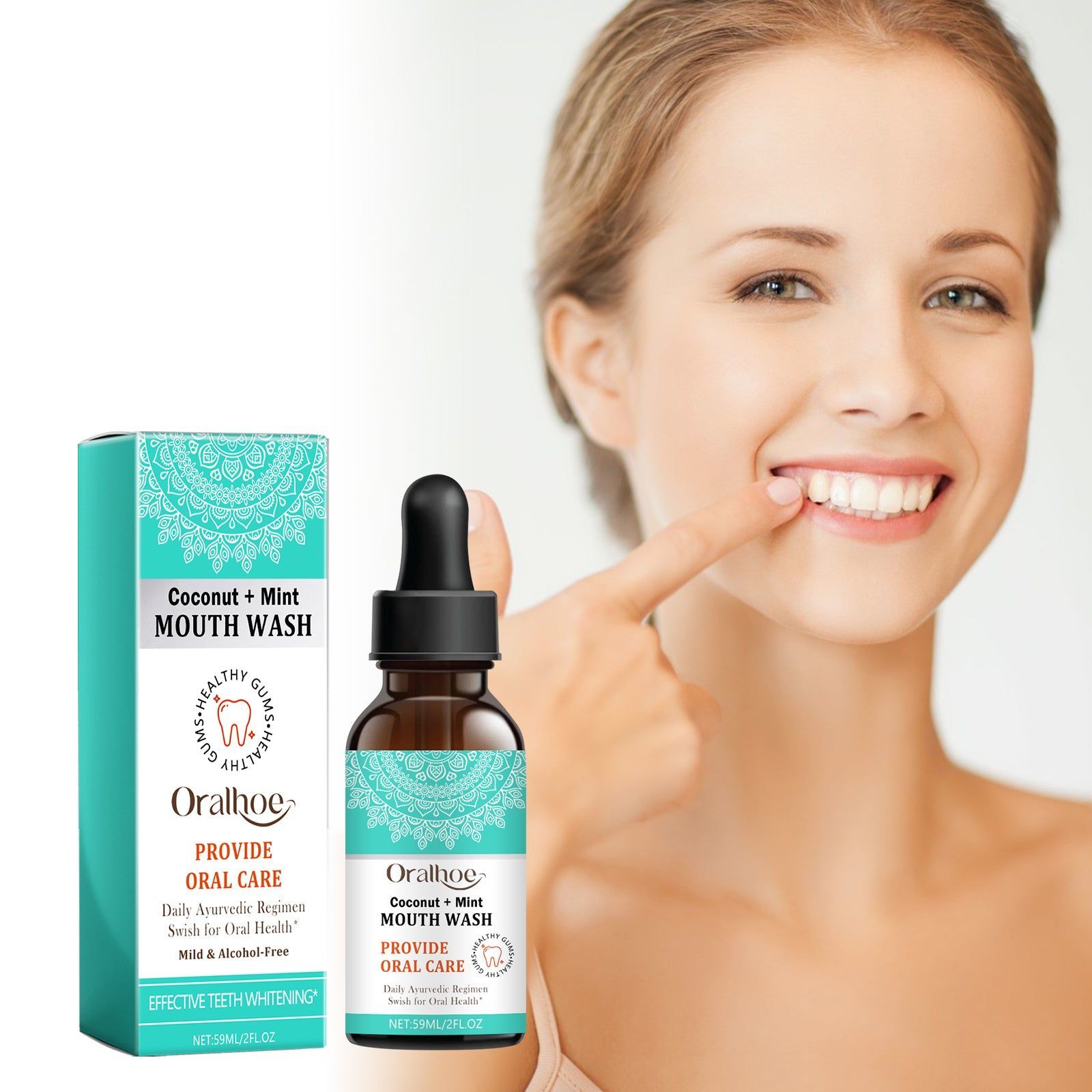 Coconut Mint Mouth Wash, Fresh Breath, Teeth Whitening, Plaque & Tartar Removal ,59ml