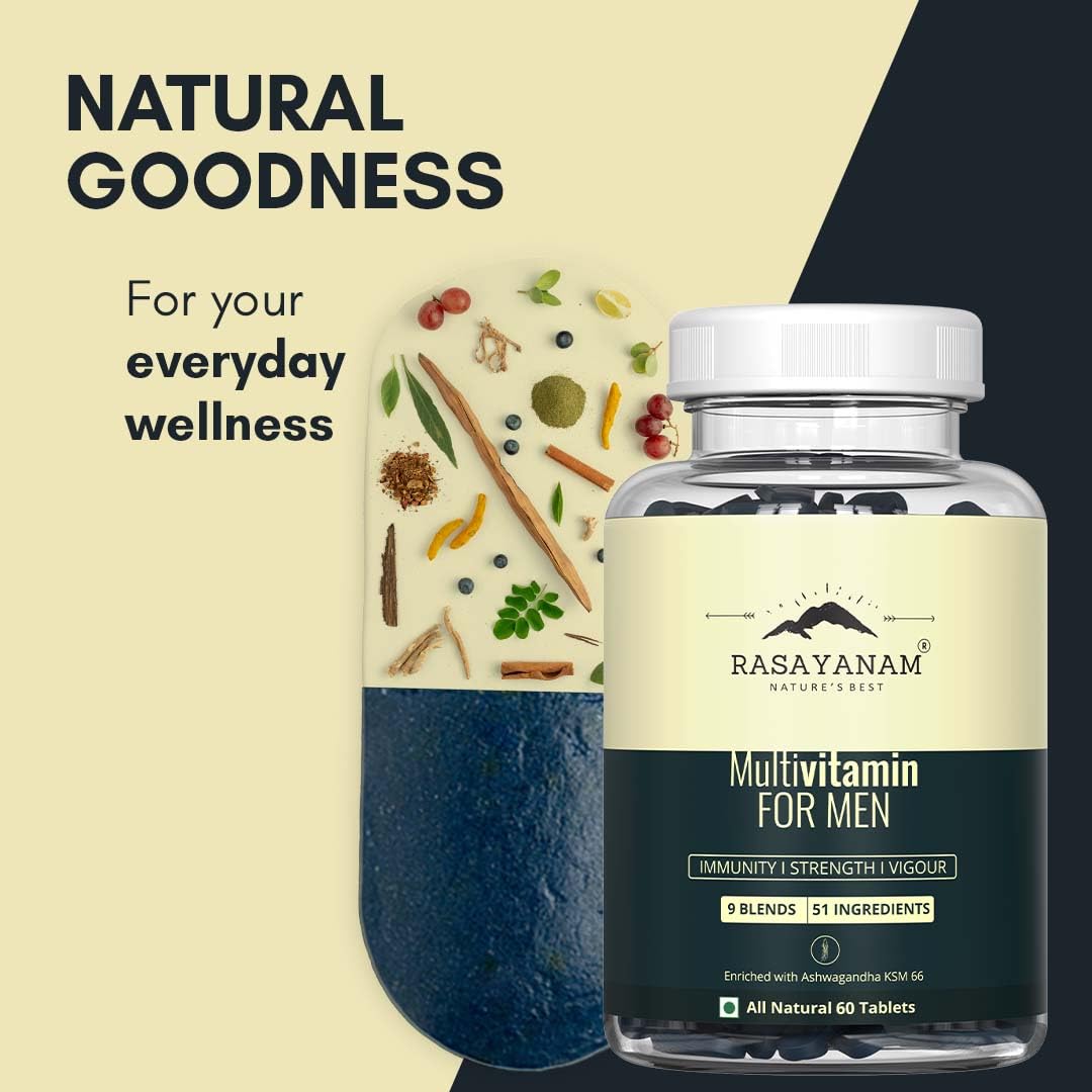 Rasayanam Multivitamin for Men 60 Tablets | 51 ingredients & 9 Blends For Overall Health