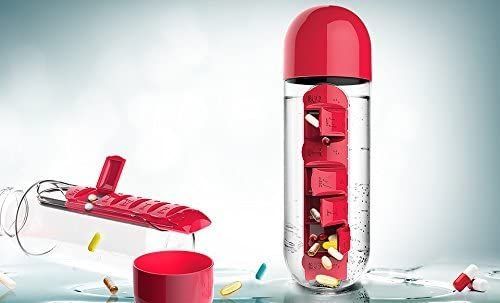 Pill Organizer Water Bottle 7 Day Medicine Holder With Weekly Dispensers Capsule Drink Bottle