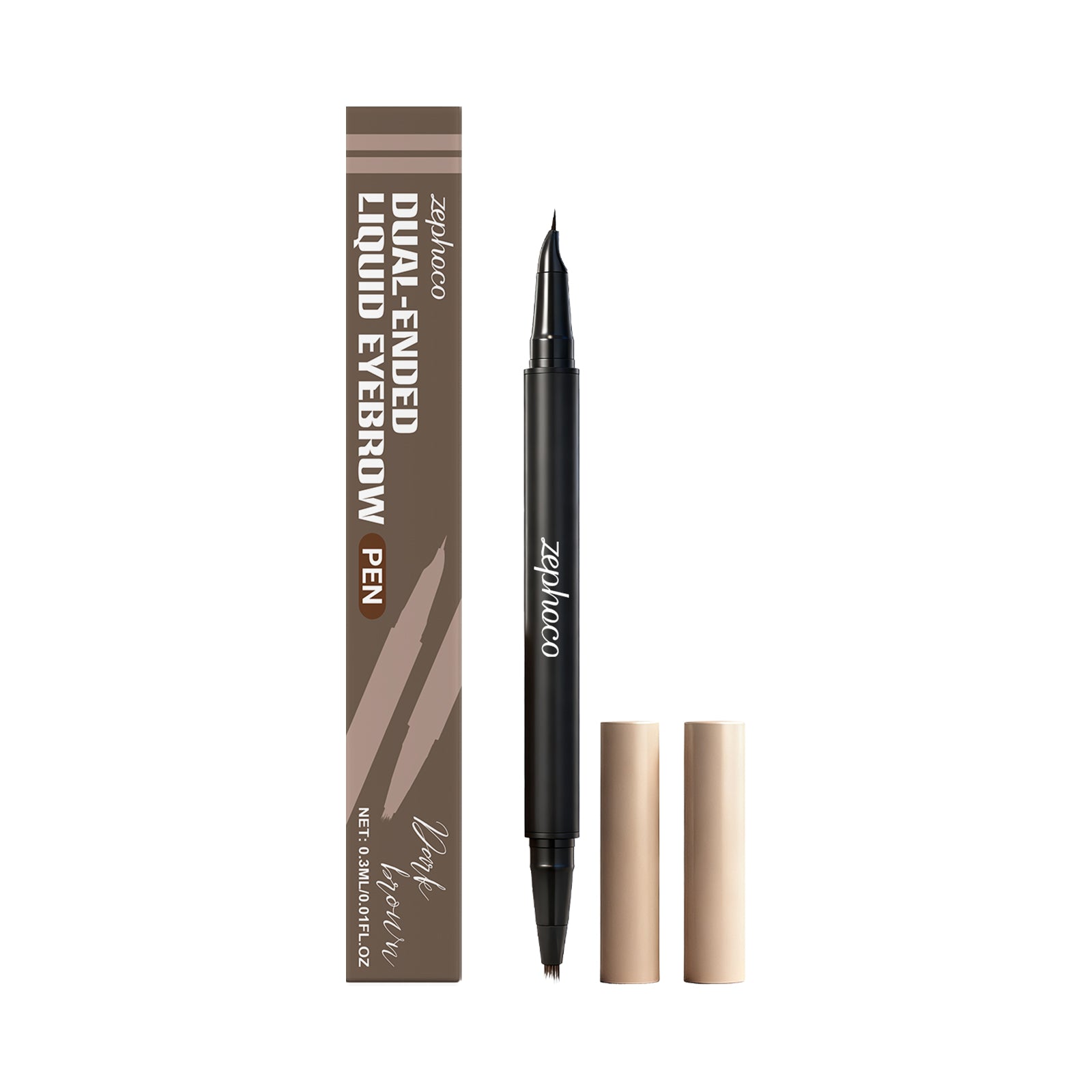 Dark Brown Two-In-One Eyebrow Pencil for Perfect Eyebrow Modification, Long-Lasting, Easy to Use ,0.3ml