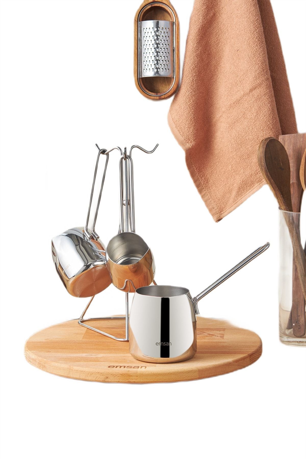4 Piece Turkish Coffee Pot Set Stainless Steel