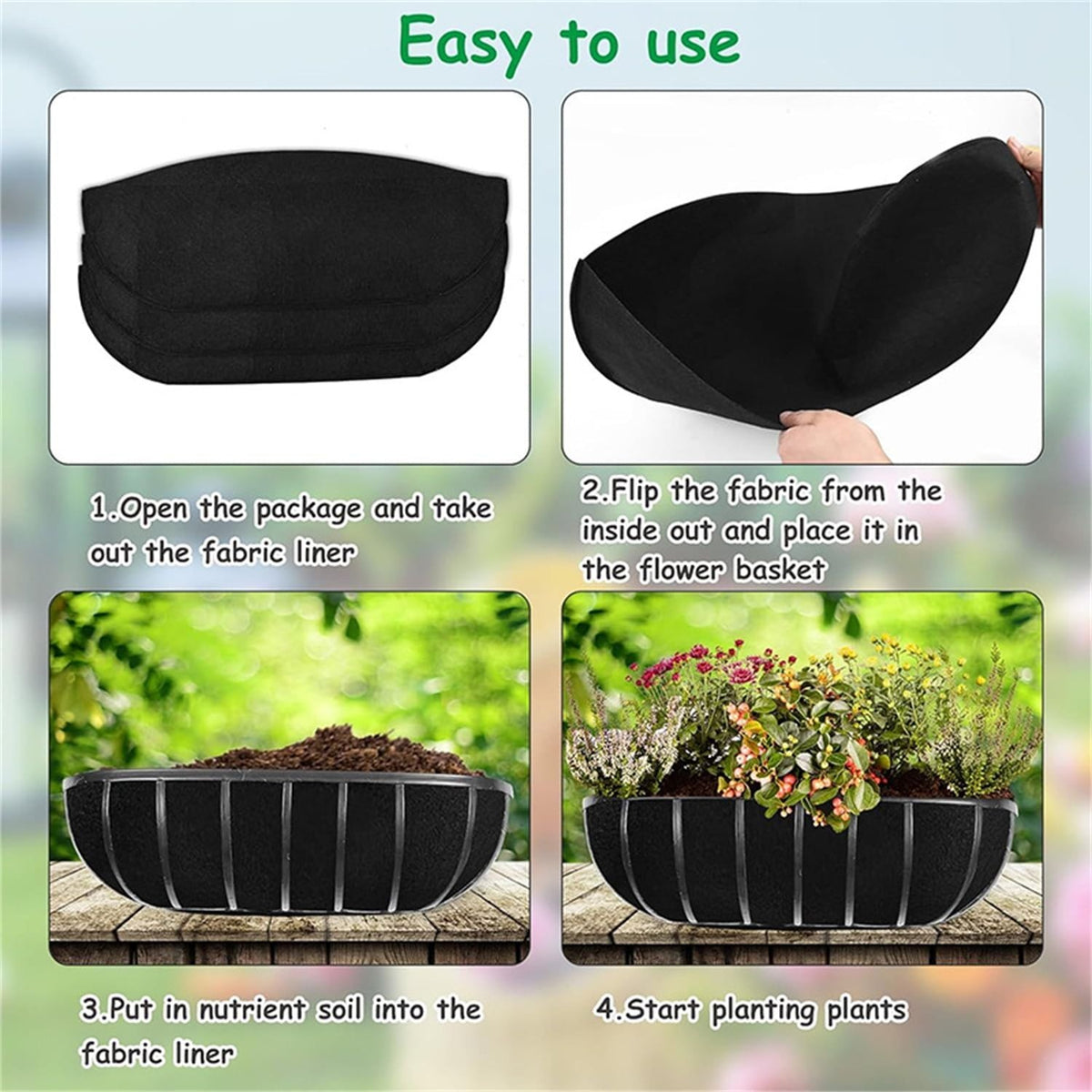 3Pcs Planter Basket Liners Fabric Window Box Liners Trough Planter Liner Replacement