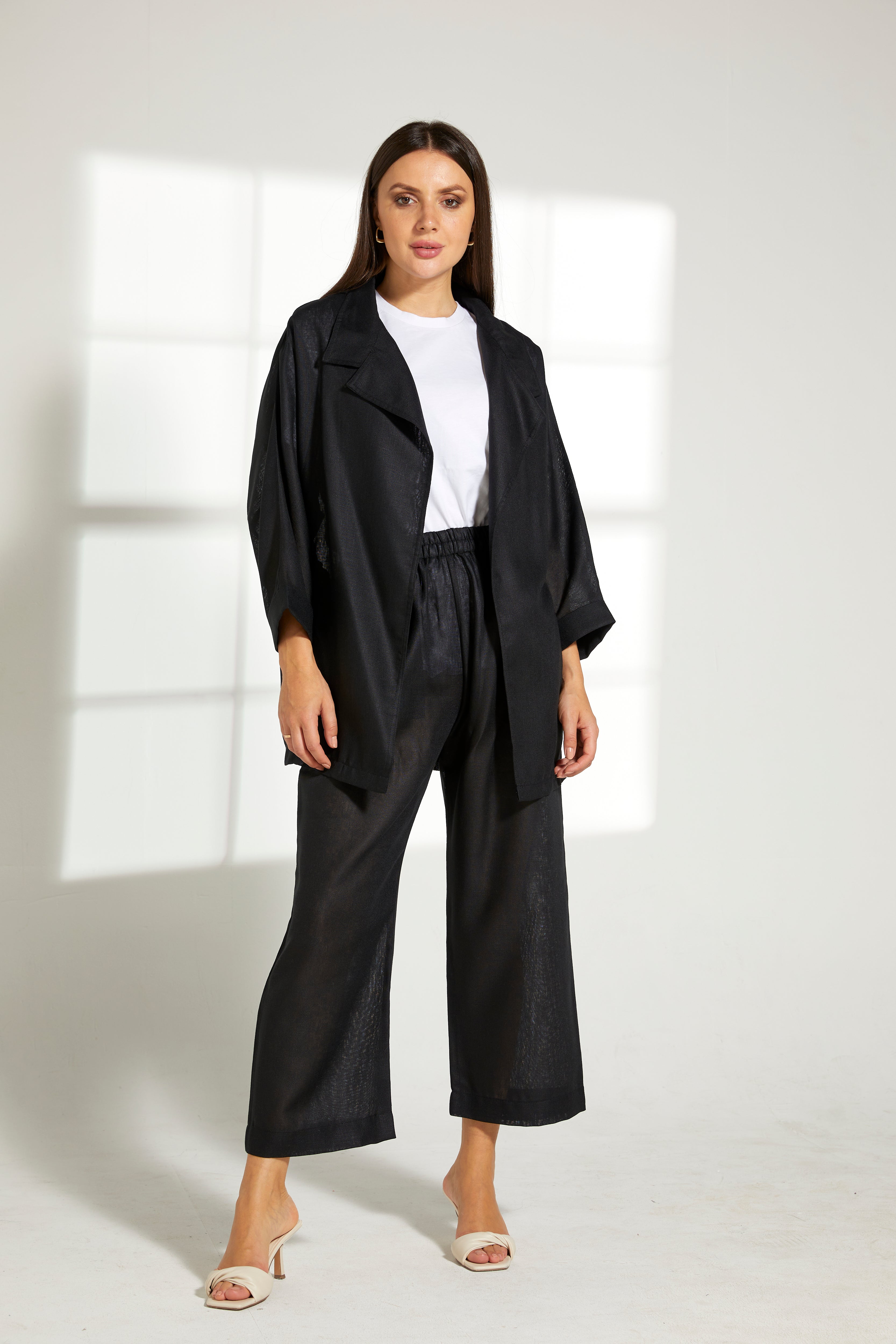 MOiSTREET Black Linen Top and Pants Set