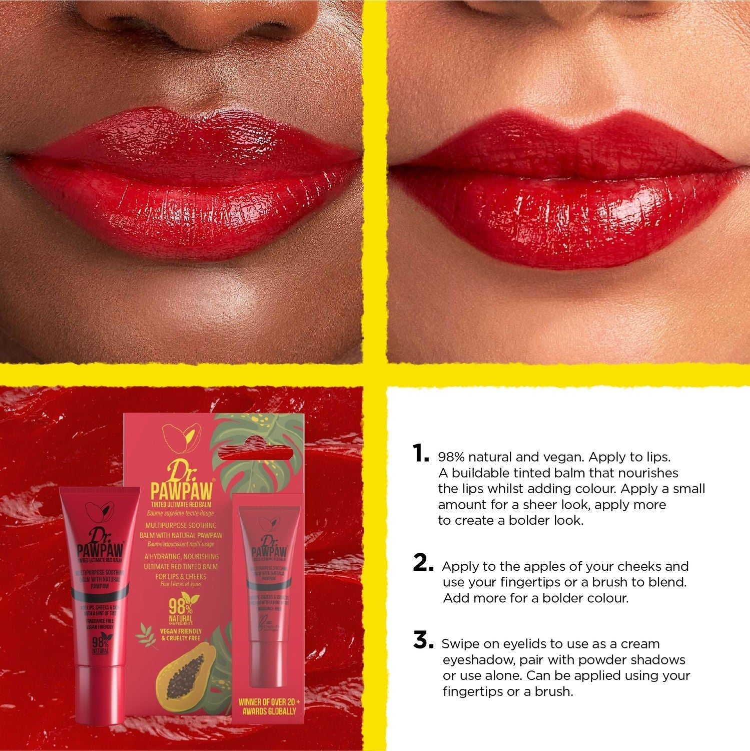 Dr. Pawpaw Tinted Ultimate Red Balm, Multi-Purpose Balm, For Lips, Cheeks & Other Cosmetic Finishing, 25Ml
