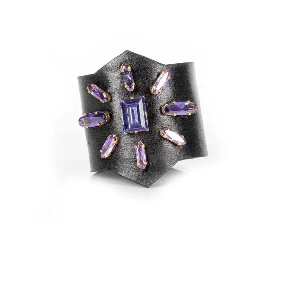 The Dark Violet Crown Crystal Leather Cuff Bracelet